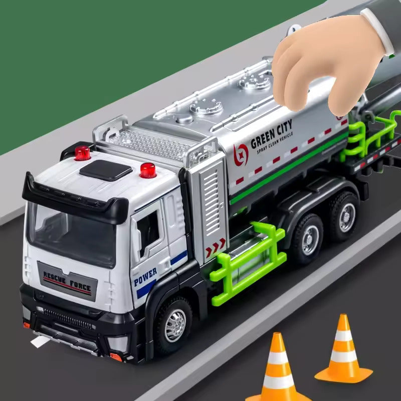 BIG SIZE UNBREAKABLE METAL TRUCK TOY PULL BACK VEHICLES ENGINEERING TOYS METAL TRUCK WITH LIGHT & SOUND FOR KIDS BOYS GIRLS (WATER SPRAY FIRE TRUCK) (COLOR AS PER STOCK)