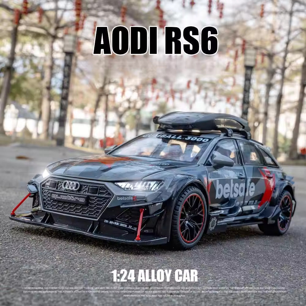 Audi RS6 Militery Supercar 1:24 Diecast Scale Model Metal Pull Back Toy car for Kids with Openable Doors & Light, Music Toy Vehicle for Kids - Colours as Per Stock【 MULTICOLOR 】