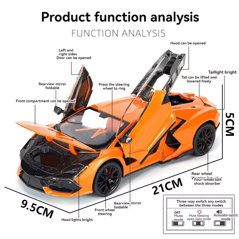 Big Size Lamborghini Revuelto 1:24 DIECAST METAL PULLBACK TOY CAR WITH OPENABLE DOORS & LIGHT, MUSIC BOYS CAR FOR KIDS BEST TOYS GIFTS TOYS FOR KIDS [SIZE:-21.5CM*9.5CM*5CM]【 MULTICOLOR 】