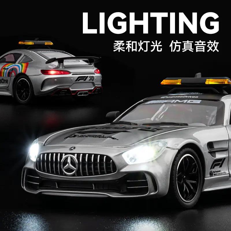 BIG SIZE MERCEDES-BENZ AMG GT SAFETY CAR 1:24 DIECAST METAL PULLBACK TOY CAR WITH OPENABLE DOORS & LIGHT, MUSIC BOYS CAR FOR KIDS BEST TOYS GIFTS TOYS FOR KIDS [SIZE:-20.5CM*9.5CM*7CM]【 MULTICOLOR 】