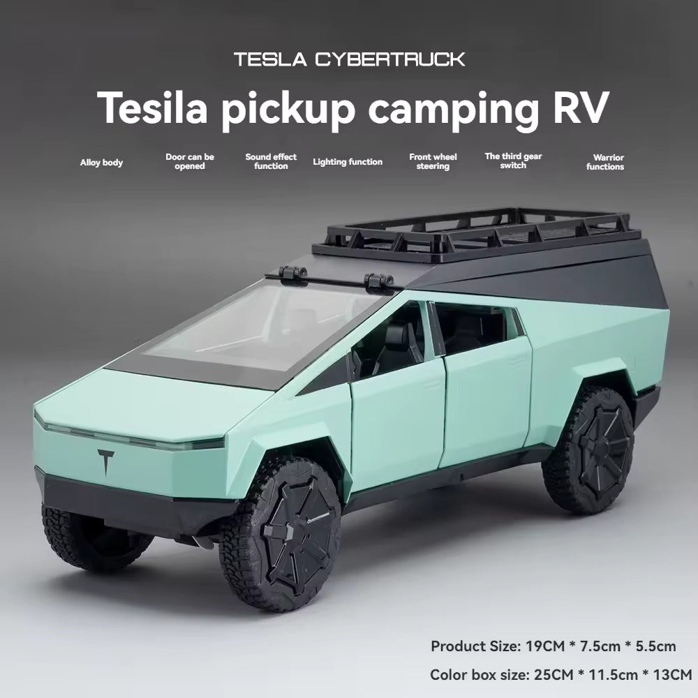 TESLA CYBERTRUCK CAMPING VEHICLE 1:24 METAL PULLBACK TOY CAR WITH OPENABLE DOORS & LIGHT, MUSIC BOYS CAR FOR KIDS BEST TOYS GIFTS TOYS FOR KIDS [SIZE:-19CM*10CM*8.5CM]【 MULTICOLOR 】