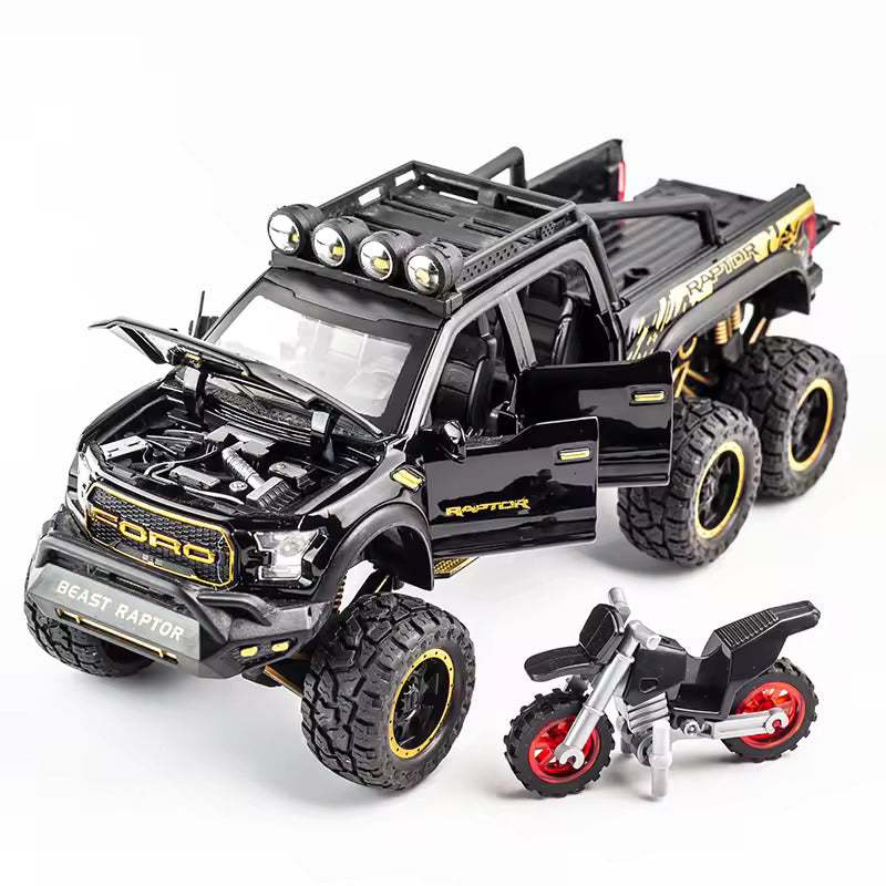 BIg Size 1:24 Scale Die-Cast Beast Raptor with Bike with Openable Doors,Music,Lights & Pull Back Action [Size:-22CM *9CM*9.5CM]