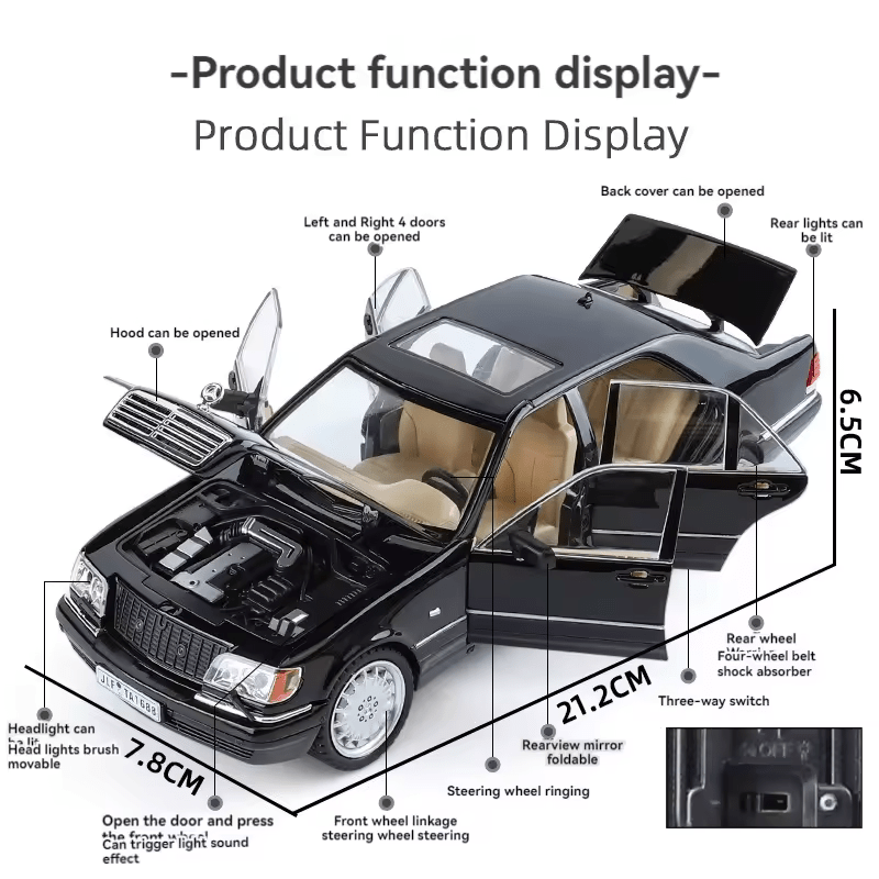 Mercedes-Benz W140 320SEL 1:24 DIECAST METAL PULLBACK TOY CAR WITH OPENABLE DOORS & LIGHT, MUSIC BOYS CAR FOR KIDS BEST TOYS GIFTS TOYS FOR KIDS [SIZE:-21.2CM*7.8CM*6.5CM]【 MULTICOLOR 】