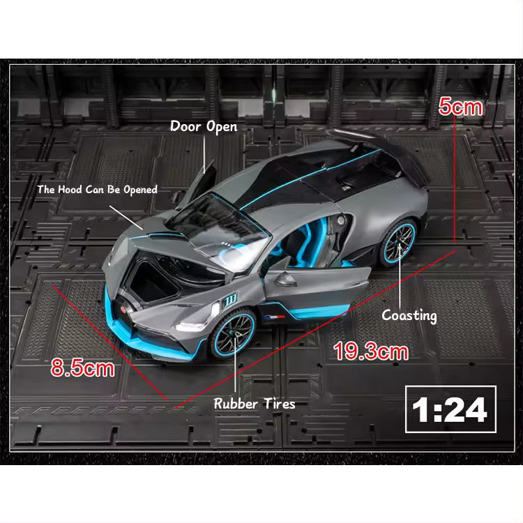 Big Size 1:24 BUGATTI DIVO DIECAST METAL PULLBACK TOY CAR WITH OPENABLE DOORS & LIGHT, MUSIC BOYS CAR FOR KIDS BEST TOYS GIFTS TOYS FOR KIDS [SIZE:-22CM*9CM*7CM]【 MULTICOLOR 】