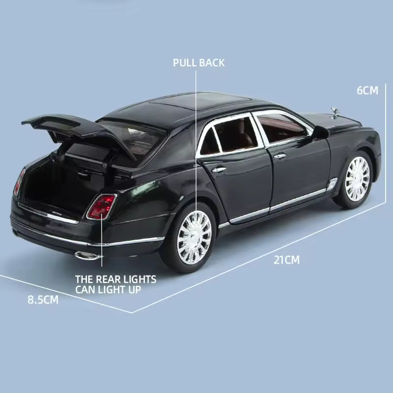 BIG SIZE BENTLEY MULSANNE 1:24 DIECAST METAL PULLBACK TOY CAR WITH OPENABLE DOORS & LIGHT, MUSIC BOYS CAR FOR KIDS BEST TOYS GIFTS TOYS FOR KIDS [SIZE:-21.8CM*6CM*5.5CM]【 MULTICOLOR 】