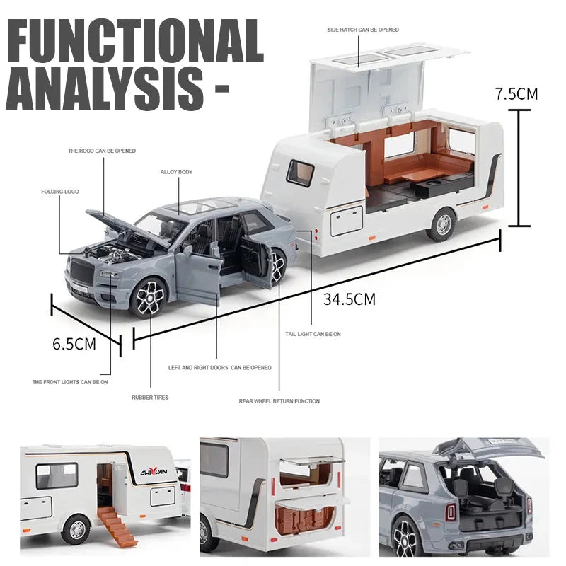 ROLLS ROYCE CULLINAN TRAILER 1:32 DIECAST METAL PULLBACK TOY CAR WITH OPENABLE DOORS & LIGHT, MUSIC BOYS CAR FOR KIDS BEST TOYS GIFTS TOYS FOR KIDS [SIZE:-34.5CM*7.5CM*6.5CM]【 MULTICOLOR 】