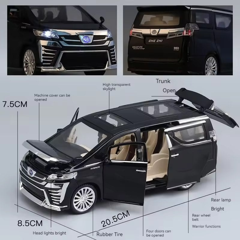 BIG SIZE TOYOTA VELLFIRE 1:24 DIECAST METAL PULLBACK TOY CAR WITH OPENABLE DOORS & LIGHT, MUSIC BOYS CAR FOR KIDS BEST TOYS GIFTS TOYS FOR KIDS [SIZE:-21.5CM*8.7CM*6.2CM]【 MULTICOLOR 】