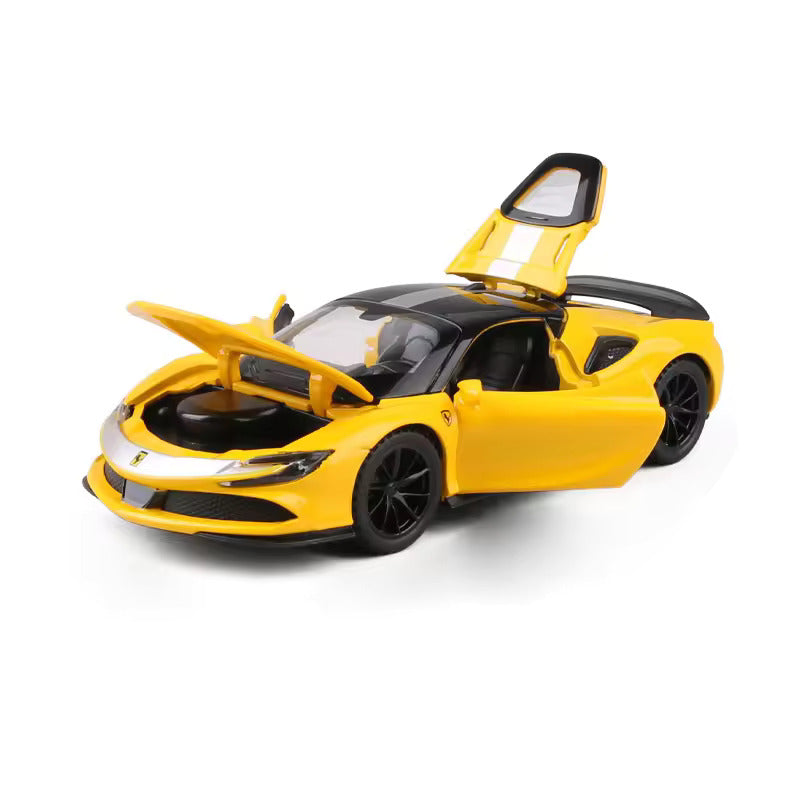 FERRARI SF90 1:32 DIECAST METAL PULLBACK TOY CAR WITH OPENABLE DOORS & LIGHT, MUSIC BOYS CAR FOR KIDS BEST TOYS GIFTS TOYS FOR KIDS [SIZE:-15.2CM*6.5CM*3.5CM]【 MULTICOLOR 】