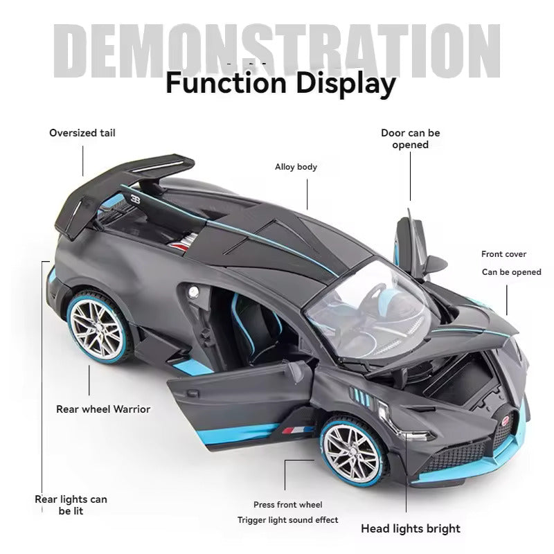 Big Size 1:24 BUGATTI DIVO DIECAST METAL PULLBACK TOY CAR WITH OPENABLE DOORS & LIGHT, MUSIC BOYS CAR FOR KIDS BEST TOYS GIFTS TOYS FOR KIDS [SIZE:-22CM*9CM*7CM]【 MULTICOLOR 】