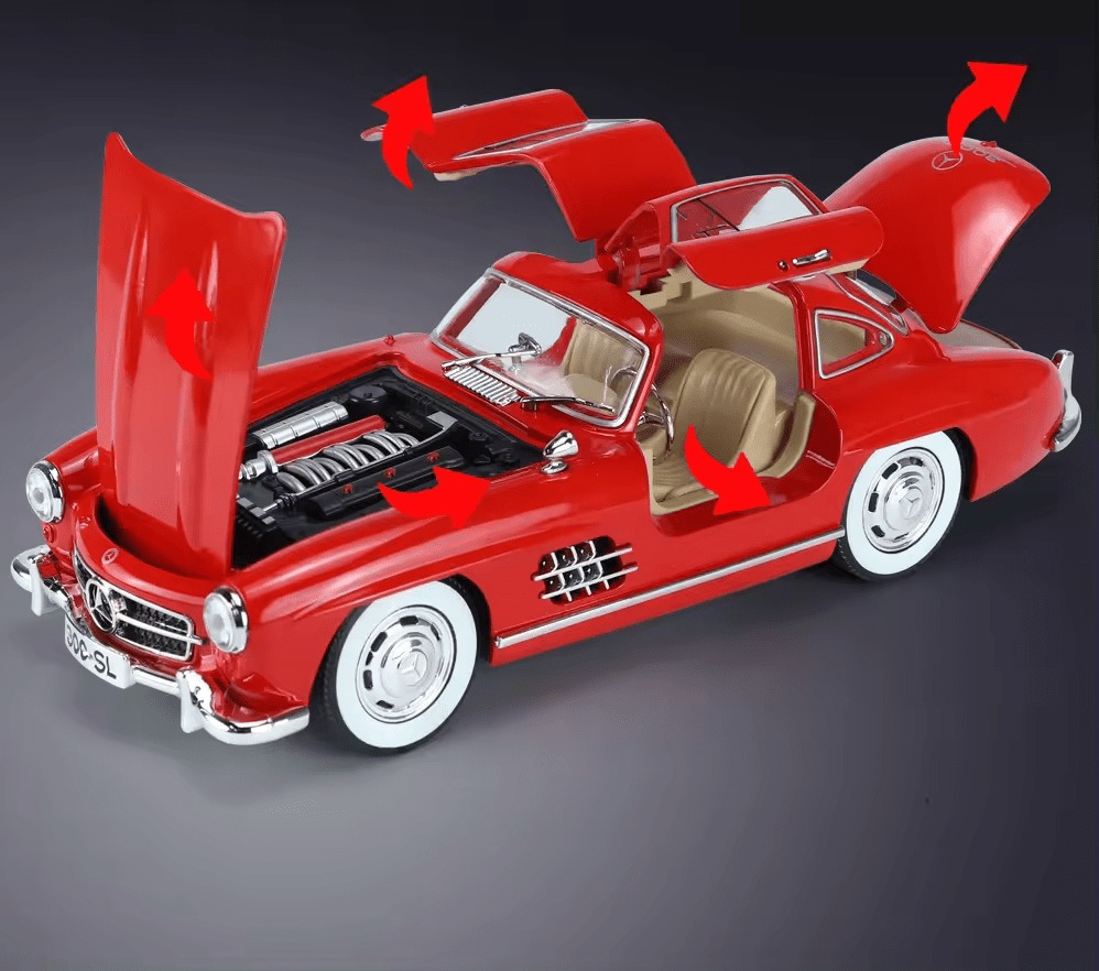 Mercedes-Benz 300SL Big Size 1:24 DIECAST METAL PULLBACK TOY CAR WITH OPENABLE DOORS & LIGHT, MUSIC BOYS CAR FOR KIDS BEST TOYS GIFTS TOYS FOR KIDS [SIZE:-22CM*9CM*7CM]【 MULTICOLOR 】