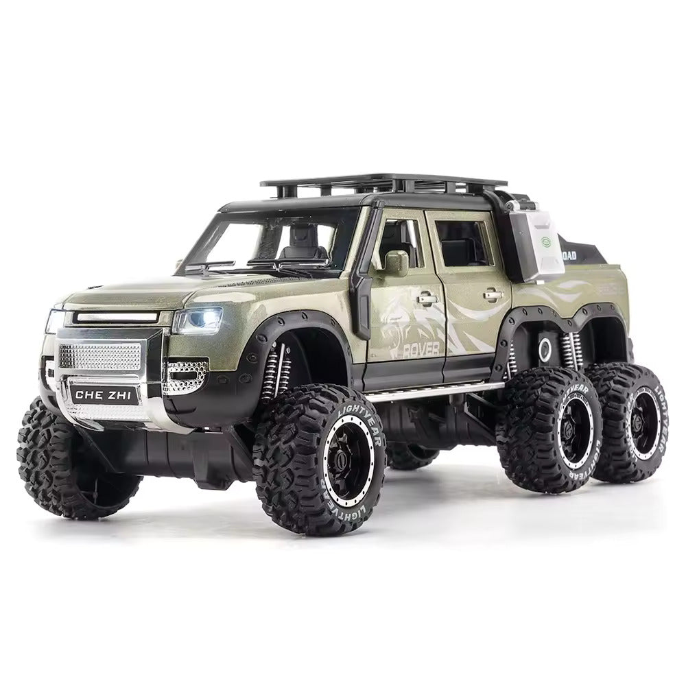 BIG SIZE LAND ROVER DEFENDER GUARD 6X6 1:24 DIECAST METAL PULLBACK TOY CAR WITH OPENABLE DOORS & LIGHT, MUSIC BOYS CAR FOR KIDS BEST TOYS GIFTS TOYS FOR KIDS [SIZE:-20CM*9.5CM*5CM]【 MULTICOLOR 】