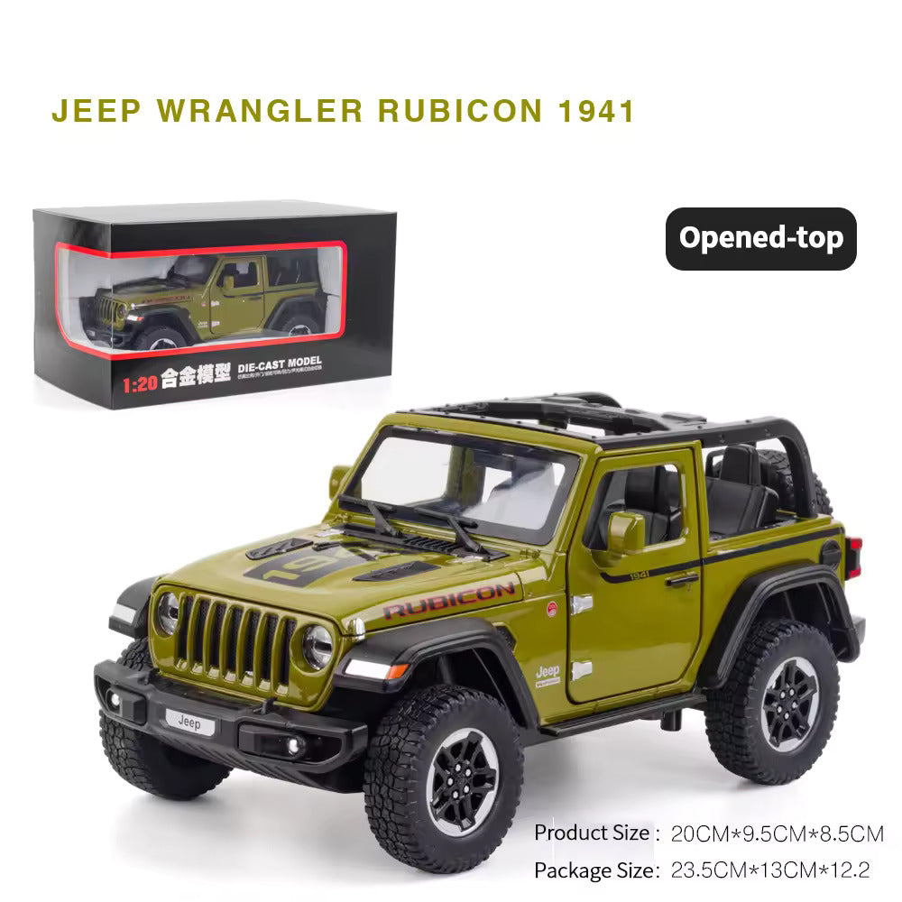 Big Size 1:24 Diecast Model Alloy Jeep Wrangler Rubicon 1941 Metal Pull Back with 6 Openable Doors & Sound Light Auto Toy car [20.5Cm *10.8Cm *10.5 Cm]