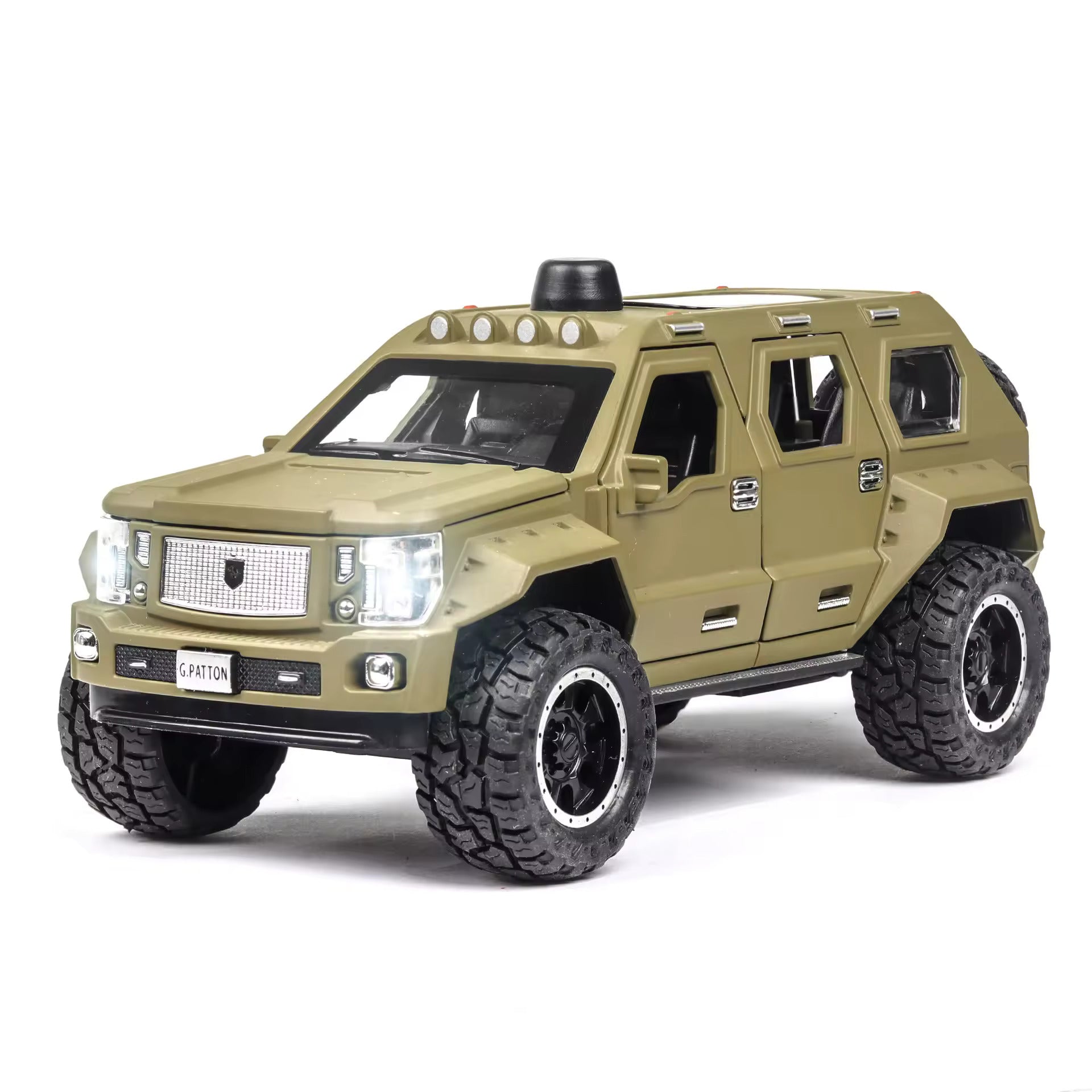 BIG SIZE G-PATTON 1:24 DIECAST METAL PULLBACK TOY CAR WITH OPENABLE DOORS & LIGHT, MUSIC BOYS CAR FOR KIDS BEST TOYS GIFTS TOYS FOR KIDS [SIZE:-19.6CM*8.3CM*8.3CM]【 MULTICOLOR 】