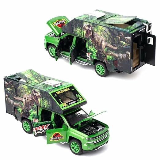 Jurassic Dinosaurs World Die Cast Metal Car 1:32 Diecast Car Model Transport Truck Light Sound Openable Door Pull Back