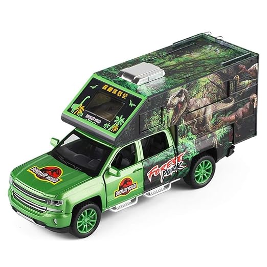 Jurassic Dinosaurs World Die Cast Metal Car 1:32 Diecast Car Model Transport Truck Light Sound Openable Door Pull Back