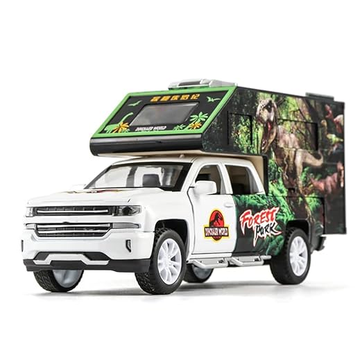 Jurassic Dinosaurs World Die Cast Metal Car 1:32 Diecast Car Model Transport Truck Light Sound Openable Door Pull Back