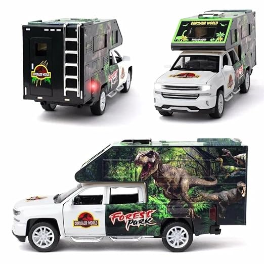 Jurassic Dinosaurs World Die Cast Metal Car 1:32 Diecast Car Model Transport Truck Light Sound Openable Door Pull Back