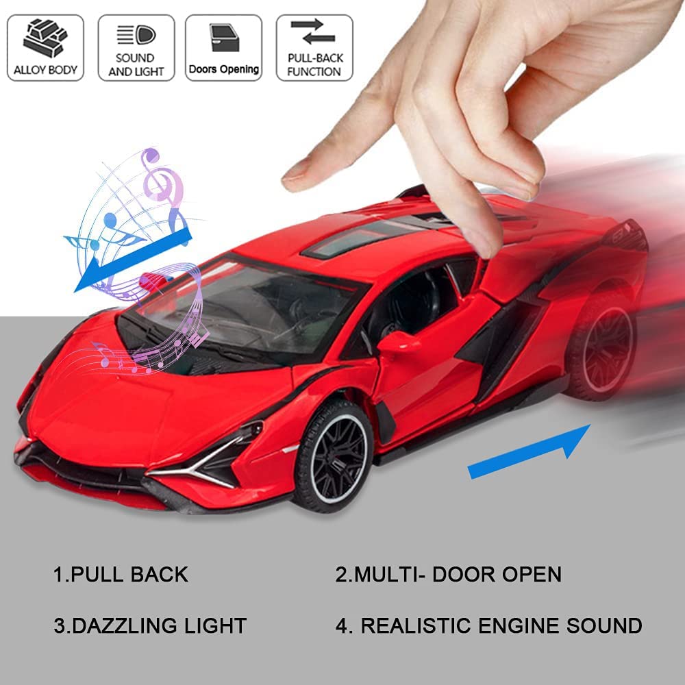 1:32 Metal Car Lamborghini Sian Die Cast Alloy Light & Sound Multicolor (Multicolor, Pack Of1)