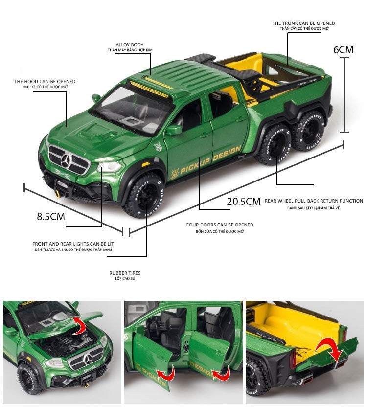 BIG SIZE AMG*6-6-PICKUP 1:24 DIECAST METAL PULLBACK TOY CAR WITH OPENABLE DOORS & LIGHT, MUSIC BOYS CAR FOR KIDS BEST TOYS GIFTS TOYS FOR KIDS [SIZE:-21CM*8.5CM*5.5CM]【 MULTICOLOR 】