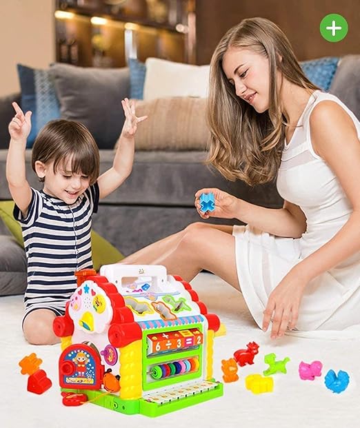 Musical Baby House With Shape Sorters,Musical Piano,Counting Beads,Blocks Activity Cube