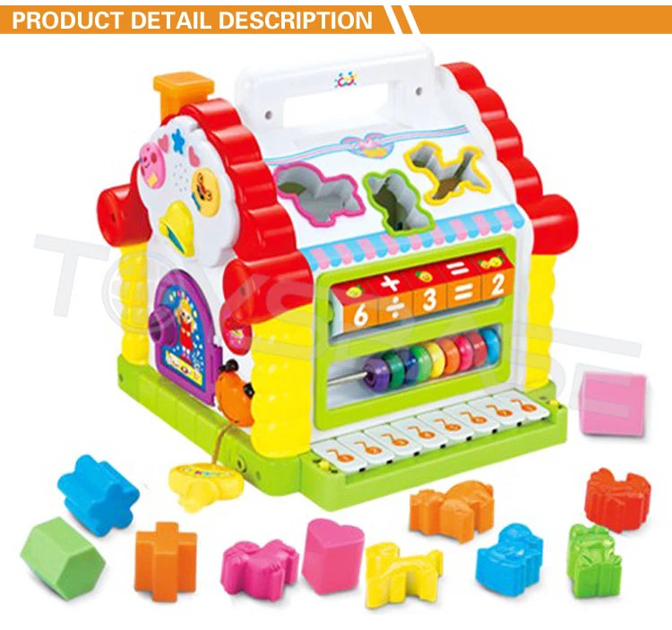 Musical Baby House With Shape Sorters,Musical Piano,Counting Beads,Blocks Activity Cube