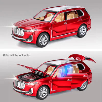 BMW X7 1:32 DIECAST METAL PULLBACK TOY CAR WITH OPENABLE DOORS & LIGHT, MUSIC BOYS CAR FOR KIDS BEST TOYS GIFTS TOYS FOR KIDS [SIZE:-15.7CM*5.8CM*5.3CM]【 MULTICOLOR 】