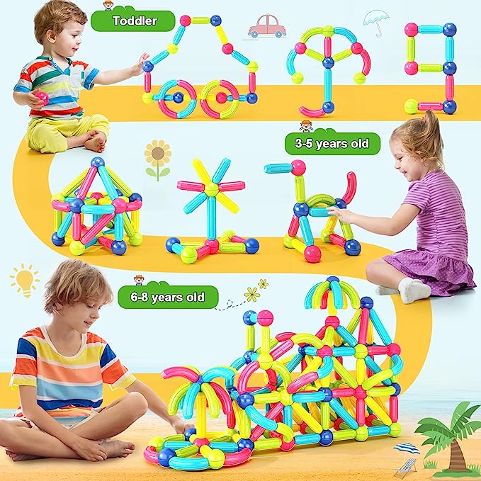 Premium 64 Magnetic Building Stick For Kids Early Learning & Developme