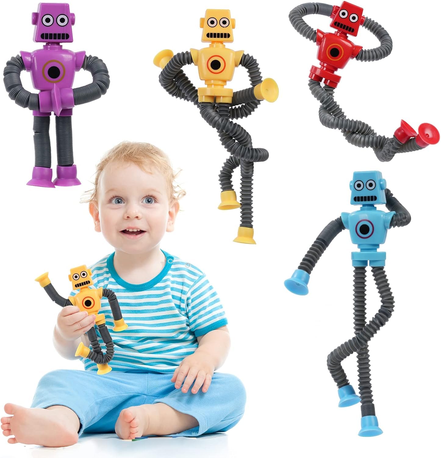 Premium Telescopic Suction Cup Robot Toy, Telescopic Pop Tubes, Fidget Tubes Sensory Toys for Girls Boys