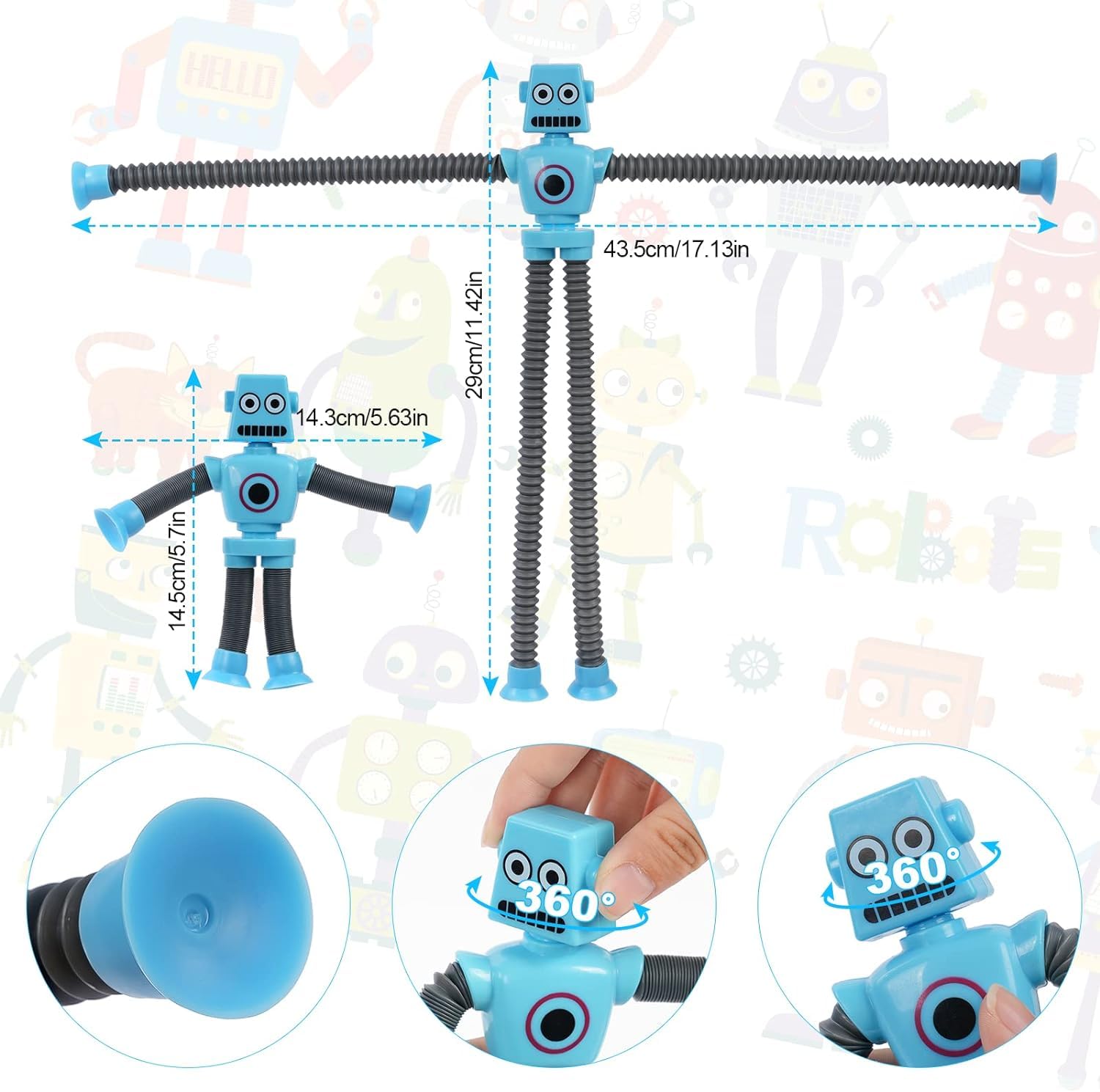 Premium Telescopic Suction Cup Robot Toy, Telescopic Pop Tubes, Fidget Tubes Sensory Toys for Girls Boys