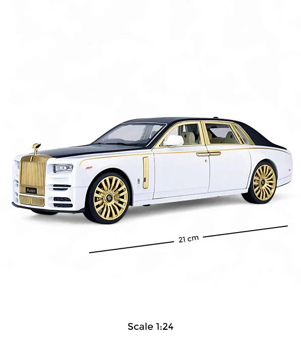 BIG SIZE ROLLS ROYCE PHANTOM - LUX GOLD 1:24 DIECAST METAL PULLBACK TOY SUN RUP CAR WITH OPENABLE DOORS & LIGHT, MUSIC BOYS CAR FOR KIDS BEST TOYS GIFTS TOYS FOR KIDS [SIZE:-21CM*8CM*5CM]【 MULTICOLOR 】