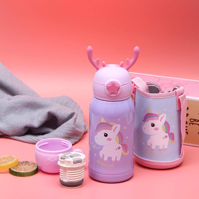 Stainless Steel Kids Antlers Bottle Thermos With Bonus Carry Bag 500ML