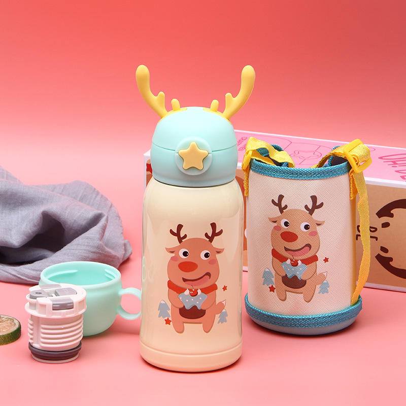 Stainless Steel Kids Antlers Bottle Thermos With Bonus Carry Bag 500ML