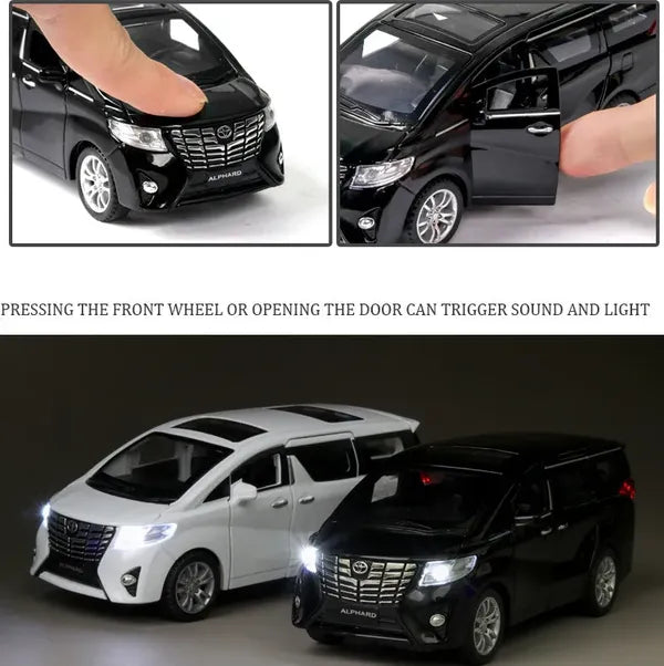 Toyota Alphard 1:32 Diecast Metal Pullback Toy Car With Openable Doors & Light, Music Boys Car For Kids Best Toys Gifts Toys For Kids 【 MULTICOLOR 】[Size:-15.5Cm*6Cm*6Cm]