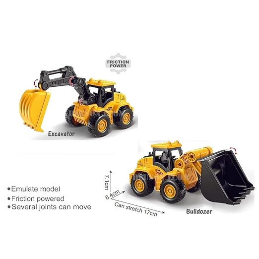 Unbreakable Construction Vehicles for Kids Pretend Play Toy Trucks Bulldozer Play