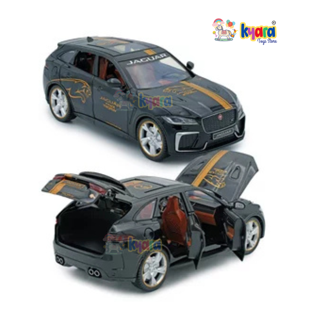 BIG SIZE JAGUAR F-PACE SVR SUV 1:24 DIECAST METAL PULLBACK TOY CAR WITH OPENABLE DOORS & LIGHT, MUSIC BOYS CAR FOR KIDS BEST TOYS GIFTS TOYS FOR KIDS [SIZE:- 20CM*9.5CM*7CM]【 MULTICOLOR 】