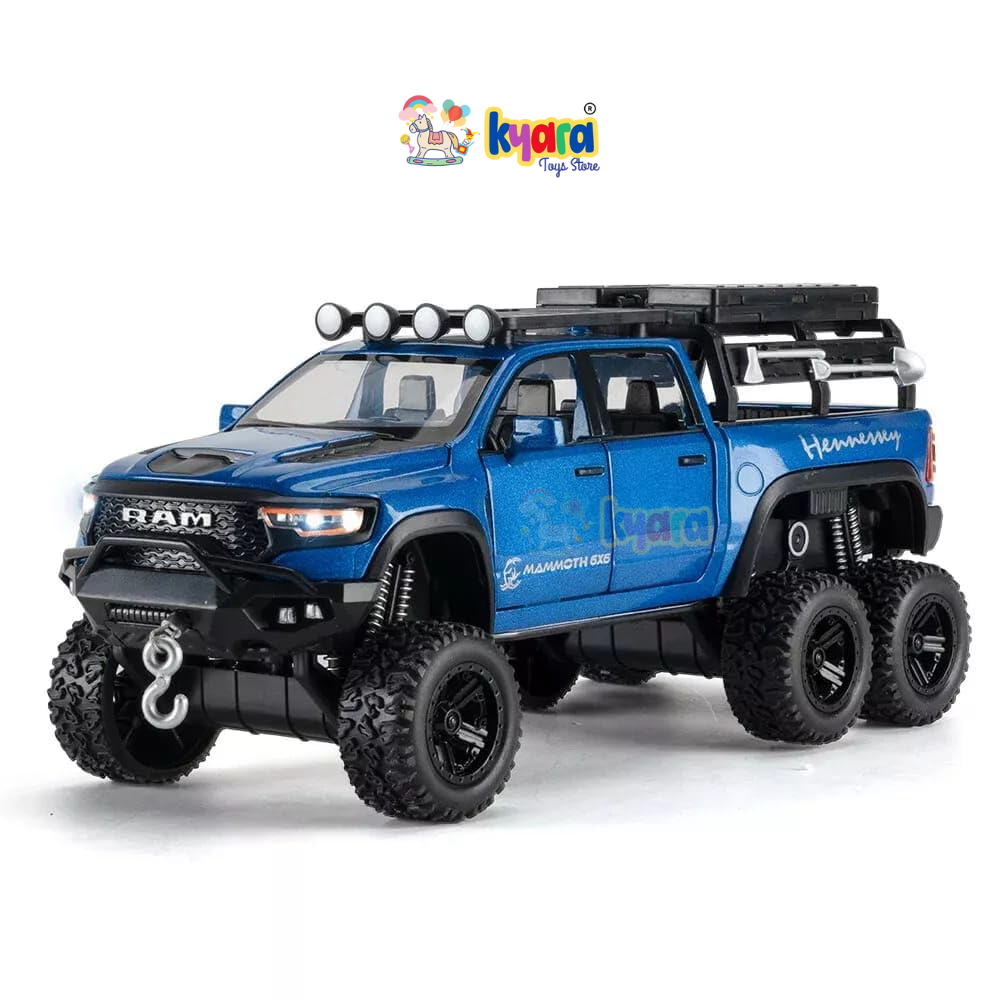 RAM PICKUP TRUCK 1:32 DIECAST SCALE MODEL METAL PULL BACK WITH OPENABLE DOORS & LIGHT, MUSIC TOY VEHICLE FOR KIDS [SIZE:- 19CM*8CM*7.2CM] 【 MULTICOLOR 】