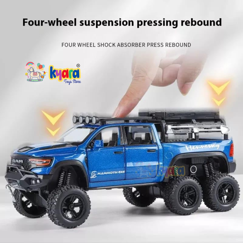 RAM PICKUP TRUCK 1:32 DIECAST SCALE MODEL METAL PULL BACK WITH OPENABLE DOORS & LIGHT, MUSIC TOY VEHICLE FOR KIDS [SIZE:- 19CM*8CM*7.2CM] 【 MULTICOLOR 】