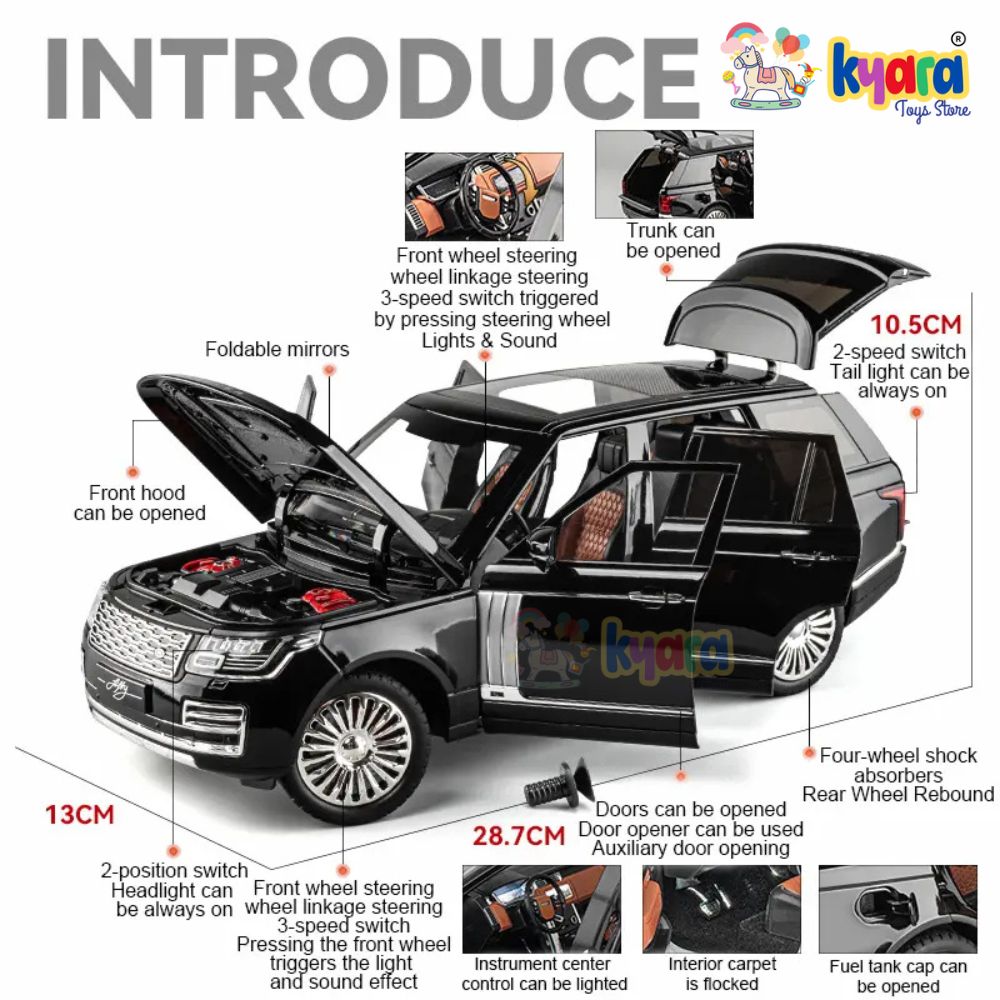 BIG SIZE RANGE ROVER 1:18 DIECAST METAL PULL BACK DIECAST CAR WITH OPENABLE DOOR AND SOUND LIGHT, GIFTS TOYS FOR KIDS【 MULTICOLOR 】[SIZE : 28.7CM*13CM*10.5CM]