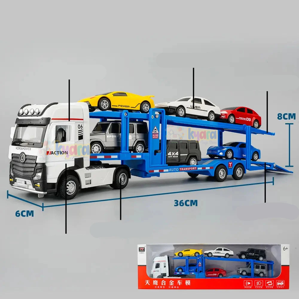 1:32 CAR PLAY SET TOY ALLOY MODEL FOR CHILDREN TRANSPORTER TRUCK LOW TRAILER MINIATURE MODEL WITH TRAFFIC SIGNS BOYS [SIZE:-36CM*8CM*6CM]