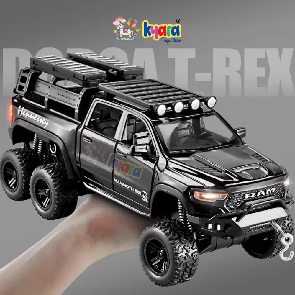 RAM PICKUP TRUCK 1:32 DIECAST SCALE MODEL METAL PULL BACK WITH OPENABLE DOORS & LIGHT, MUSIC TOY VEHICLE FOR KIDS [SIZE:- 19CM*8CM*7.2CM] 【 MULTICOLOR 】