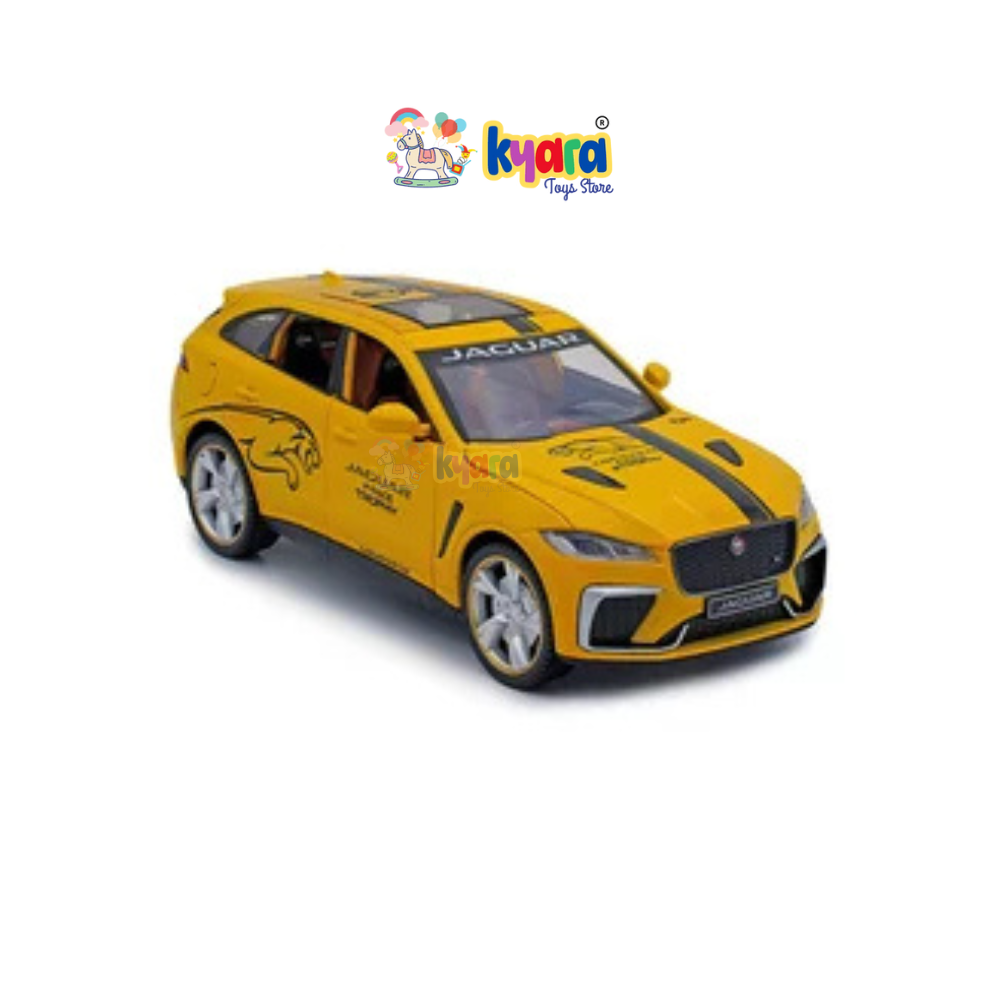 BIG SIZE JAGUAR F-PACE SVR SUV 1:24 DIECAST METAL PULLBACK TOY CAR WITH OPENABLE DOORS & LIGHT, MUSIC BOYS CAR FOR KIDS BEST TOYS GIFTS TOYS FOR KIDS [SIZE:- 20CM*9.5CM*7CM]【 MULTICOLOR 】