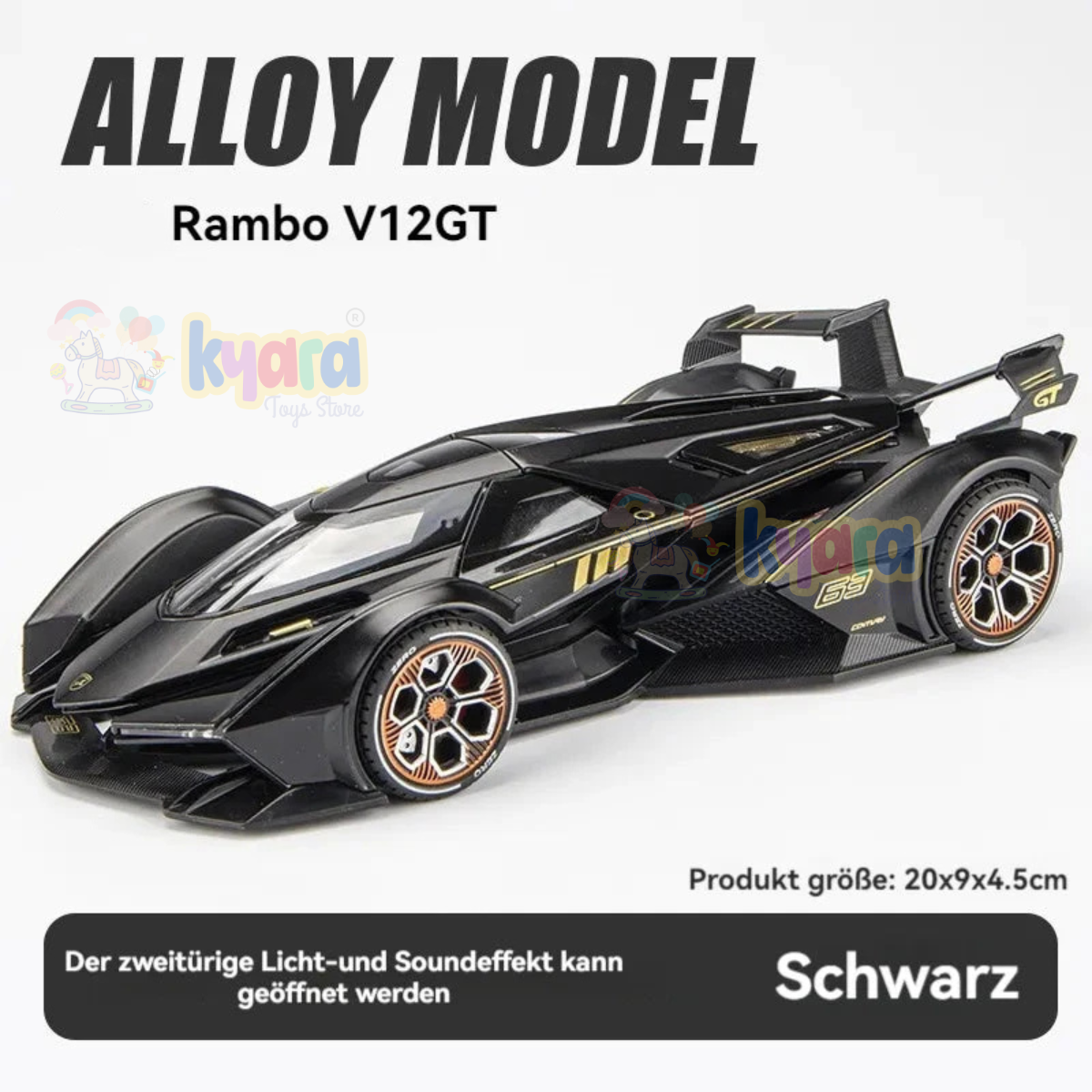 BIG SIZE LAMBORGHINI V12 VISION GRAN TURISMO 1:24 Diecast Scale Model Metal Pull Back with Openable Doors & Light, Music Toy Vehicle for Kids [SIZE:-20CM*12.5CM*9CM]【 MULTICOLOR 】