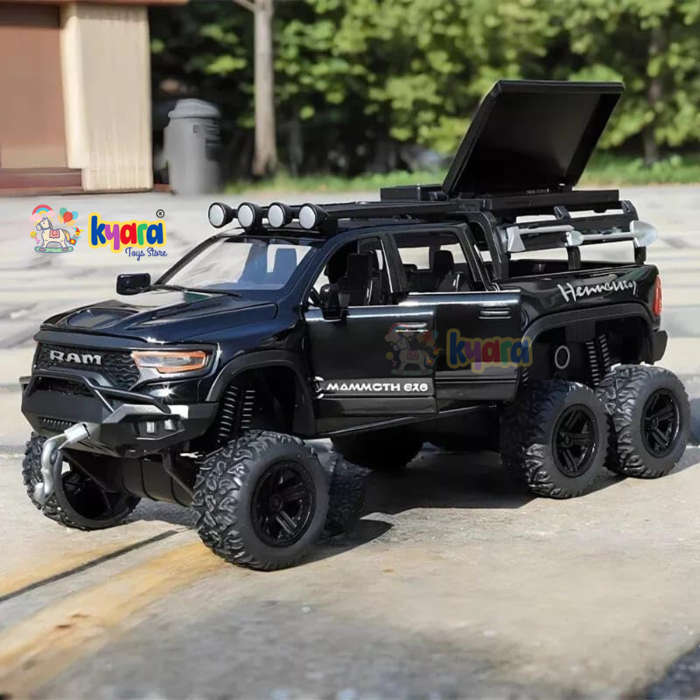 RAM PICKUP TRUCK 1:32 DIECAST SCALE MODEL METAL PULL BACK WITH OPENABLE DOORS & LIGHT, MUSIC TOY VEHICLE FOR KIDS [SIZE:- 19CM*8CM*7.2CM] 【 MULTICOLOR 】