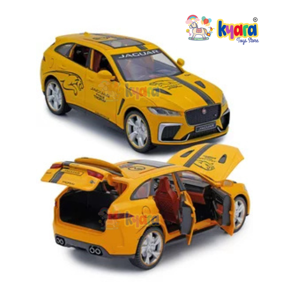 BIG SIZE JAGUAR F-PACE SVR SUV 1:24 DIECAST METAL PULLBACK TOY CAR WITH OPENABLE DOORS & LIGHT, MUSIC BOYS CAR FOR KIDS BEST TOYS GIFTS TOYS FOR KIDS [SIZE:- 20CM*9.5CM*7CM]【 MULTICOLOR 】