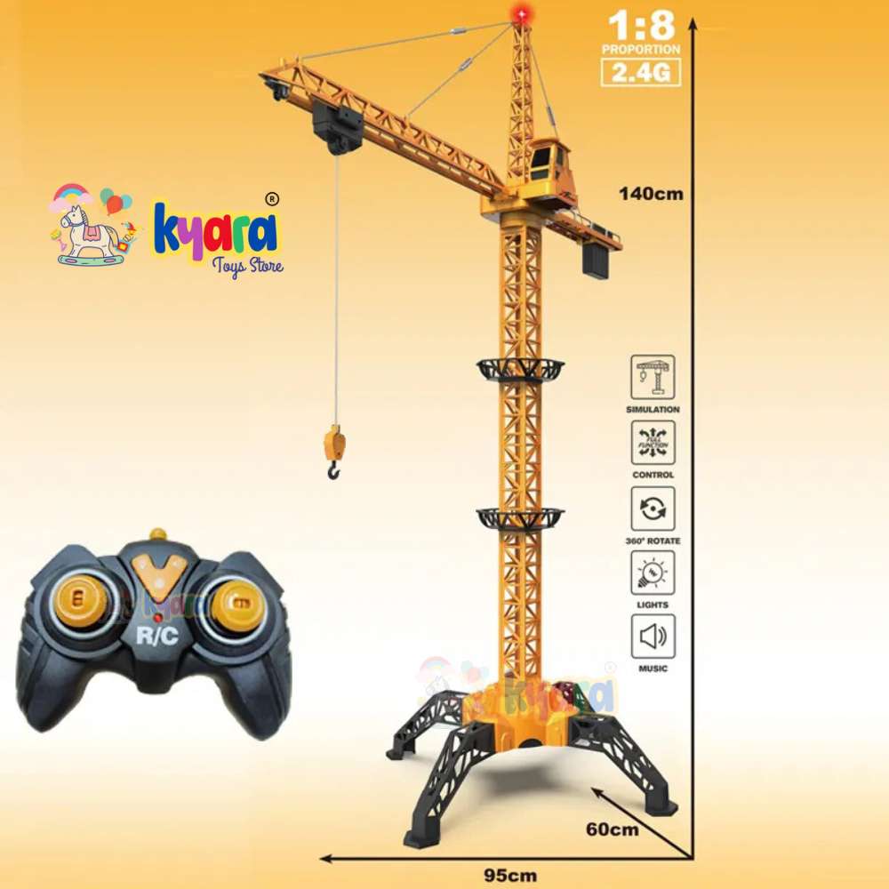 1/8 Alloy Engineering Tower Slewing Crane 2.4G RC Hammer-head Cranes Engineering Construction Model Toy With Light & Sound