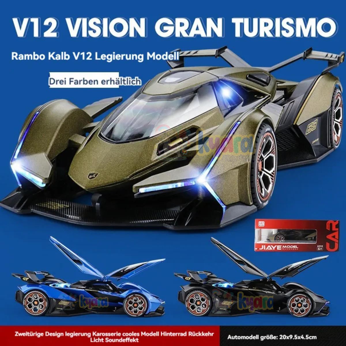 BIG SIZE LAMBORGHINI V12 VISION GRAN TURISMO 1:24 Diecast Scale Model Metal Pull Back with Openable Doors & Light, Music Toy Vehicle for Kids [SIZE:-20CM*12.5CM*9CM]【 MULTICOLOR 】