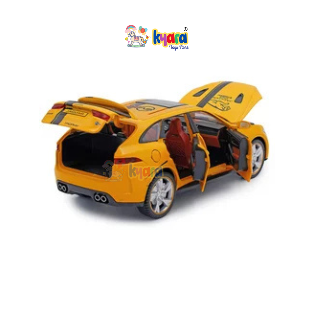 BIG SIZE JAGUAR F-PACE SVR SUV 1:24 DIECAST METAL PULLBACK TOY CAR WITH OPENABLE DOORS & LIGHT, MUSIC BOYS CAR FOR KIDS BEST TOYS GIFTS TOYS FOR KIDS [SIZE:- 20CM*9.5CM*7CM]【 MULTICOLOR 】