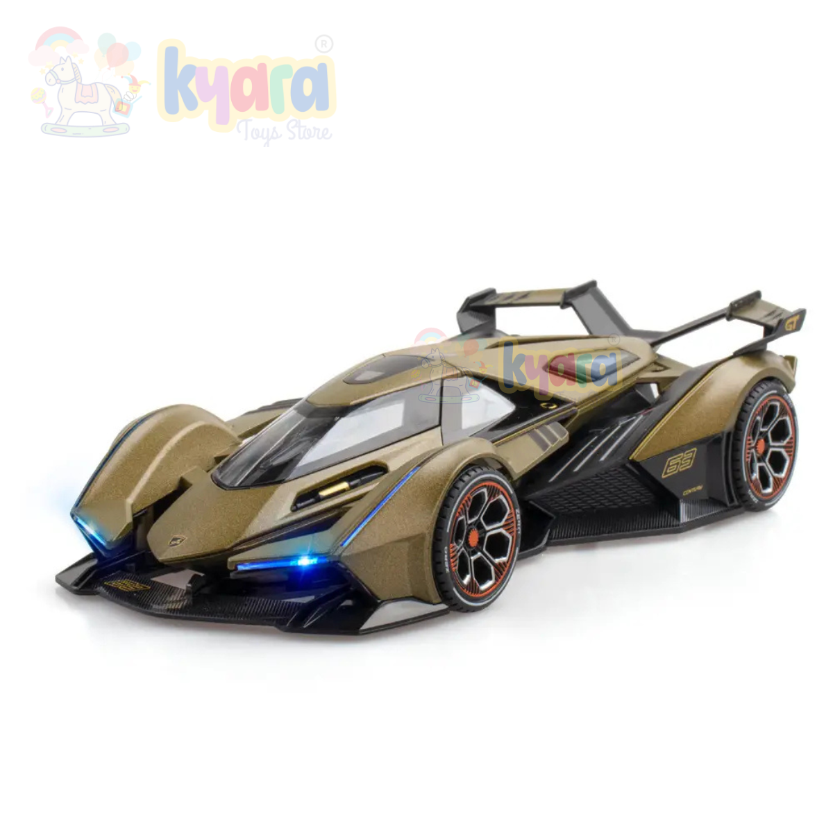 BIG SIZE LAMBORGHINI V12 VISION GRAN TURISMO 1:24 Diecast Scale Model Metal Pull Back with Openable Doors & Light, Music Toy Vehicle for Kids [SIZE:-20CM*12.5CM*9CM]【 MULTICOLOR 】