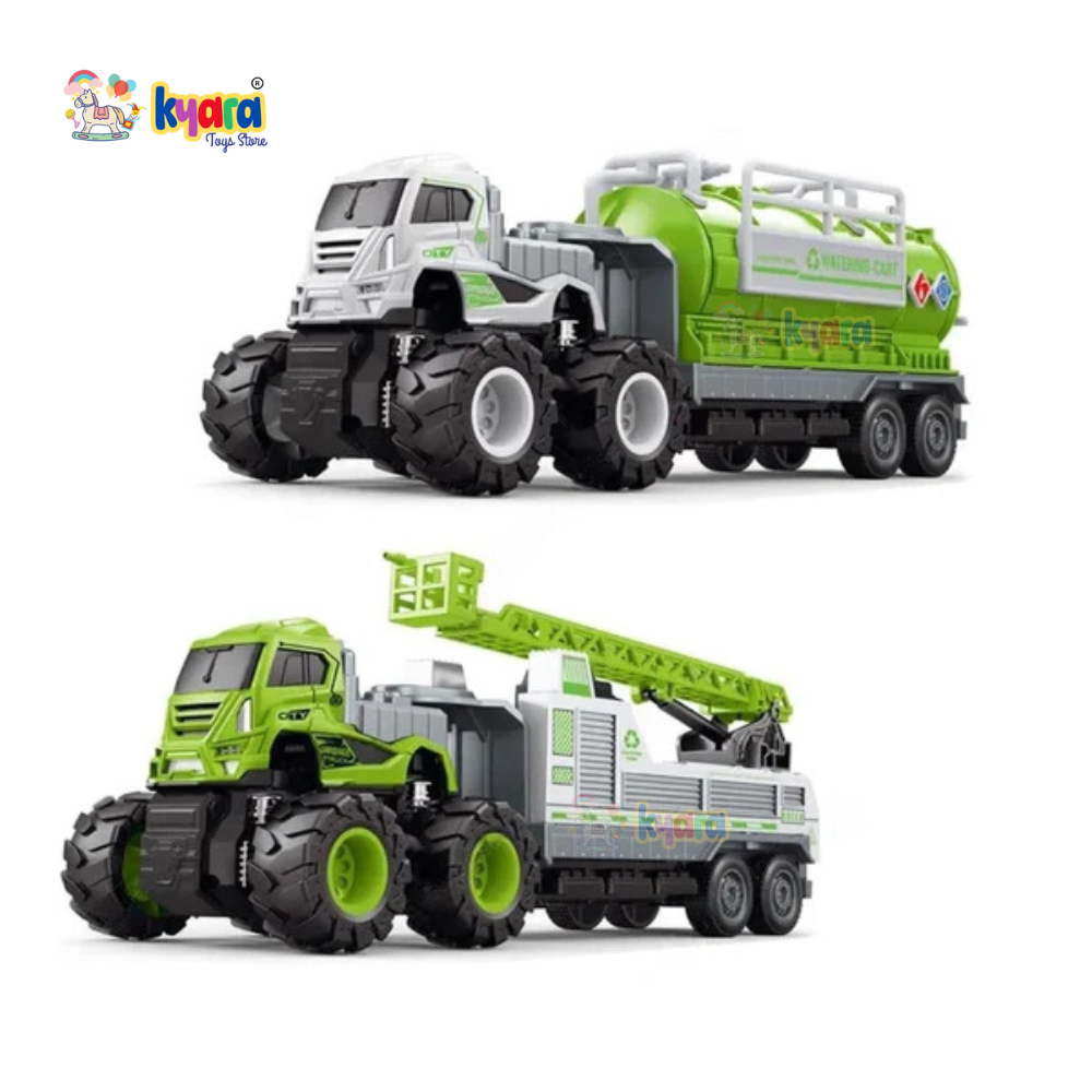 Truck Vehicle Die Cast 1:43 Scale Truck with 4x4 Vehicle Push%& Pull Along | Pull Back Truck Pack of 2 Peices (Multicolor) (Sanitation-Combo)