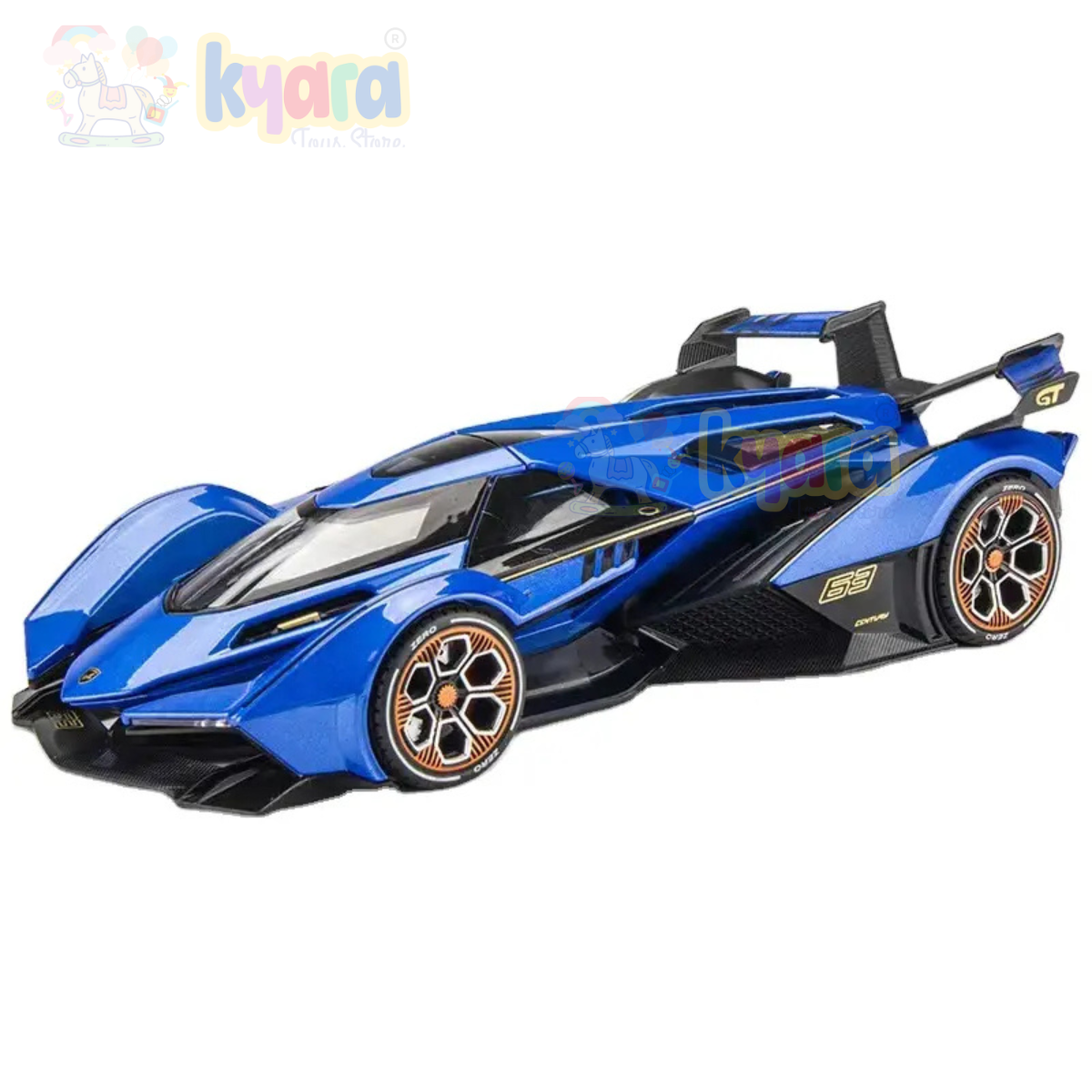 BIG SIZE LAMBORGHINI V12 VISION GRAN TURISMO 1:24 Diecast Scale Model Metal Pull Back with Openable Doors & Light, Music Toy Vehicle for Kids [SIZE:-20CM*12.5CM*9CM]【 MULTICOLOR 】